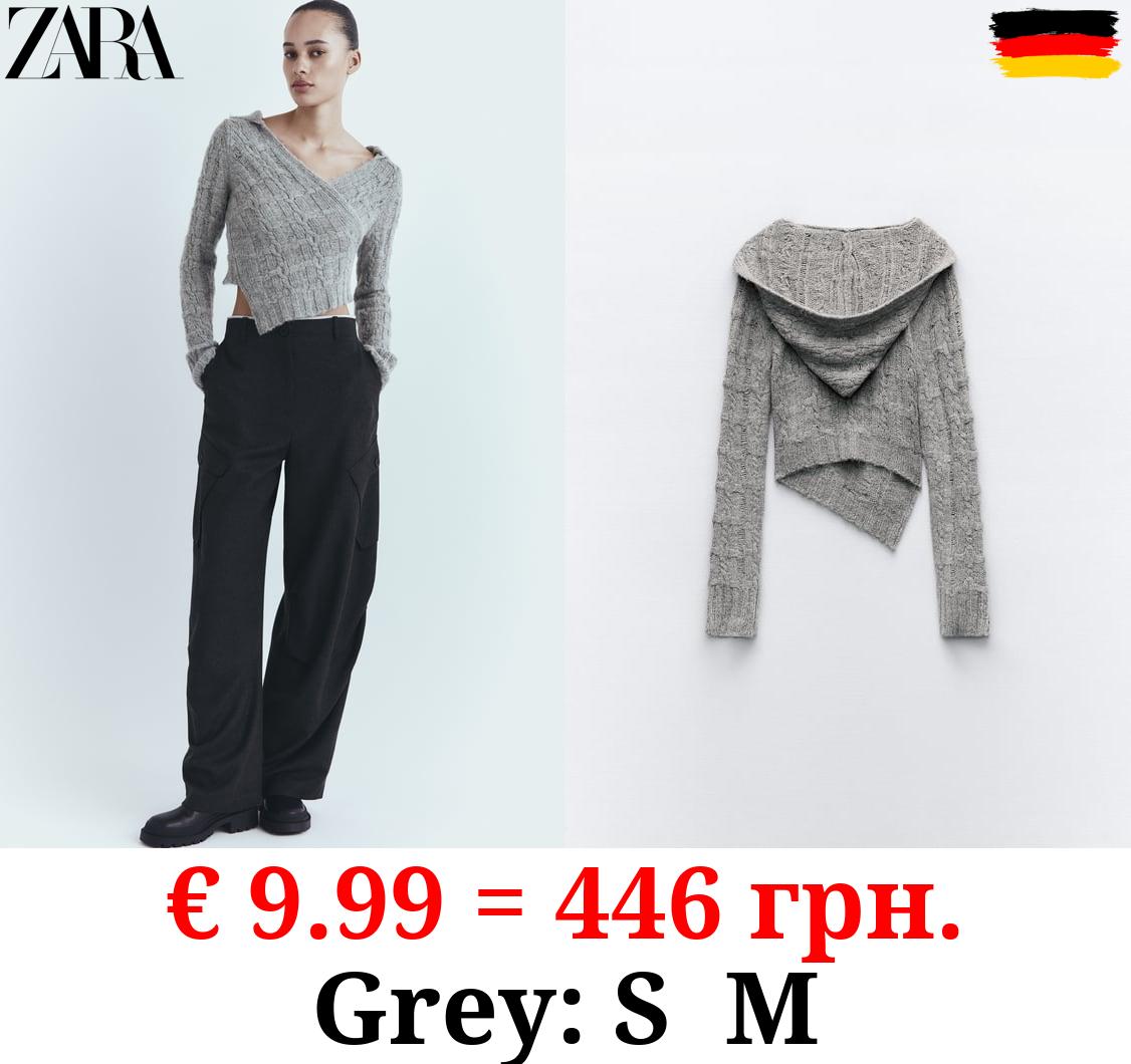 ASYMMETRIC KNIT SWEATER WITH HOOD