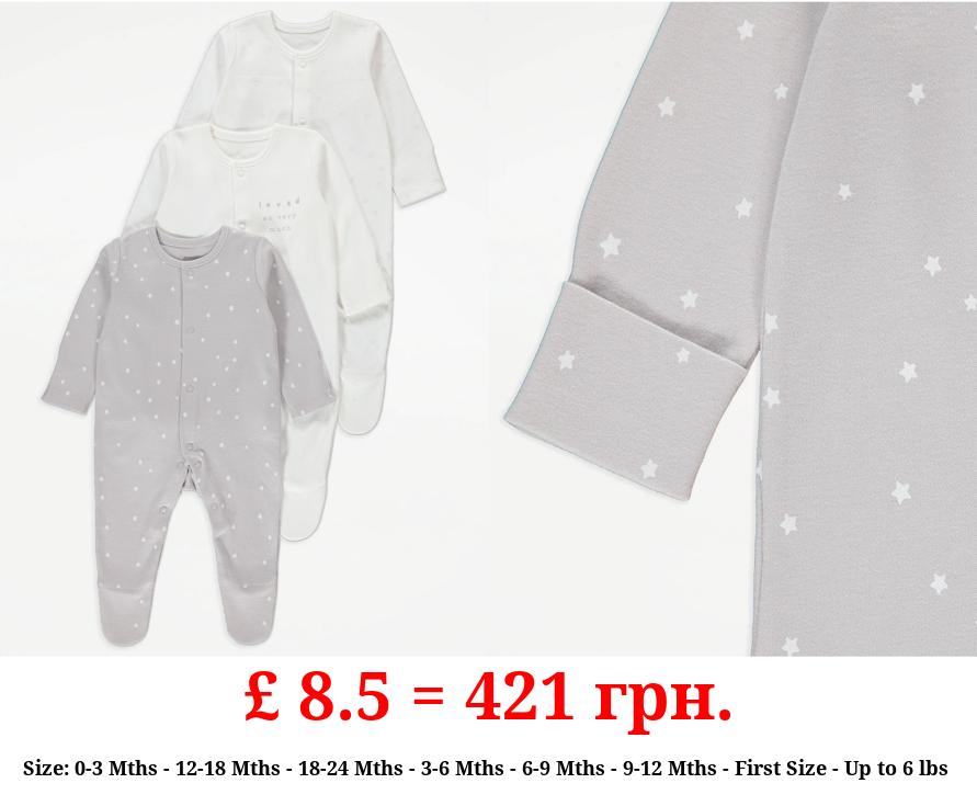 White Star Long Sleeve Sleepsuits 3 Pack