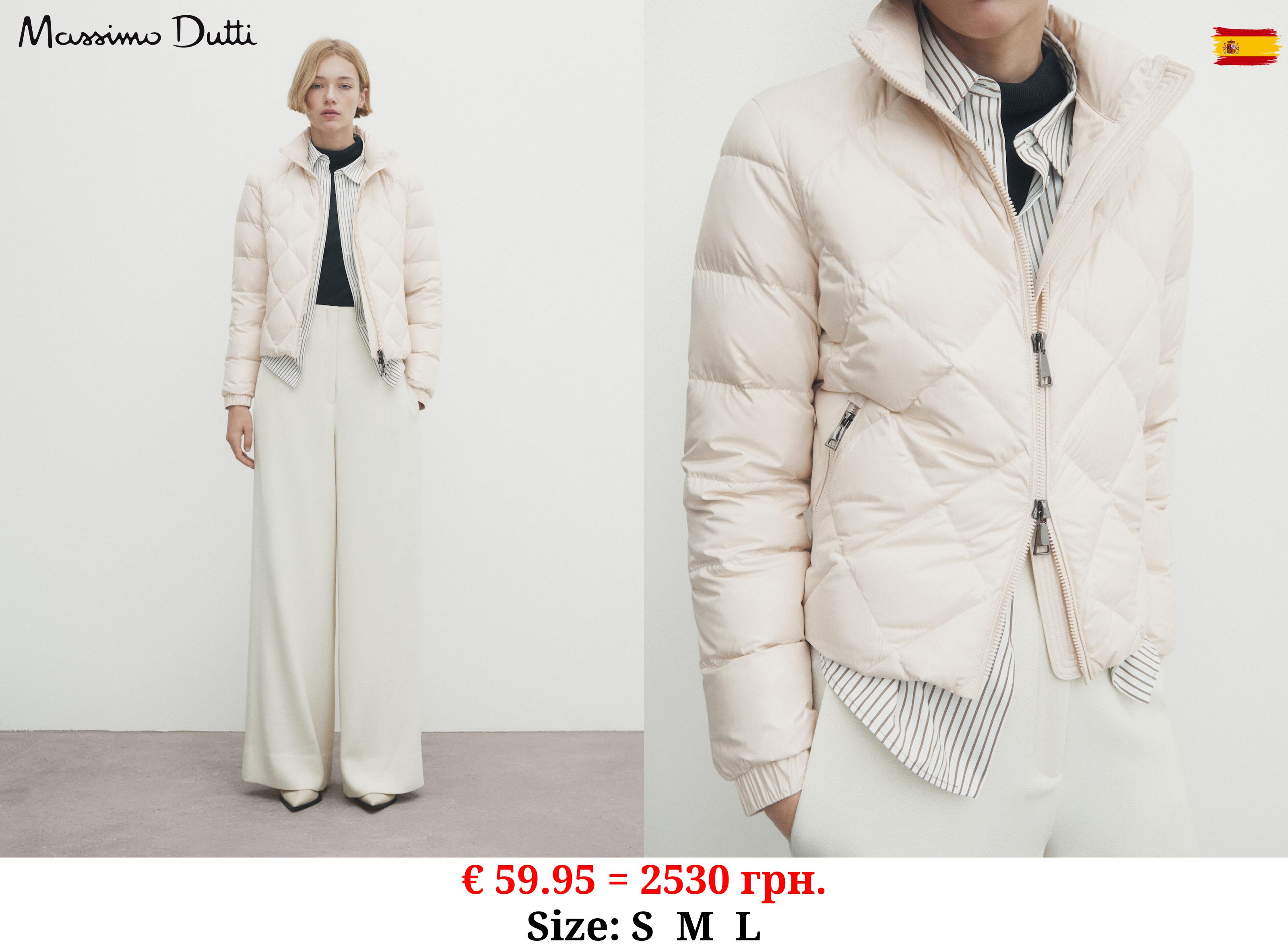 Down and feather diamond puffer jacket CREAM
