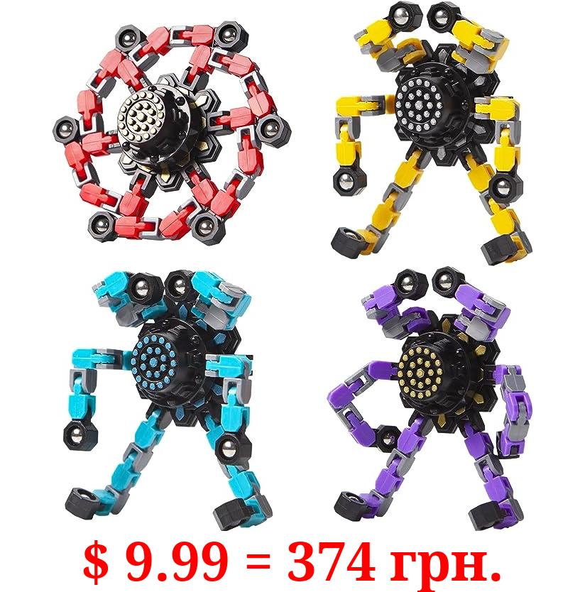 Transformable Fidget Spinners 4 Pcs for Kids and Adults Stress Relief Sensory Toys for Boys and Girls Fingertip Gyros for ADHD Autism for Kids (Fidget Toys 4pc)