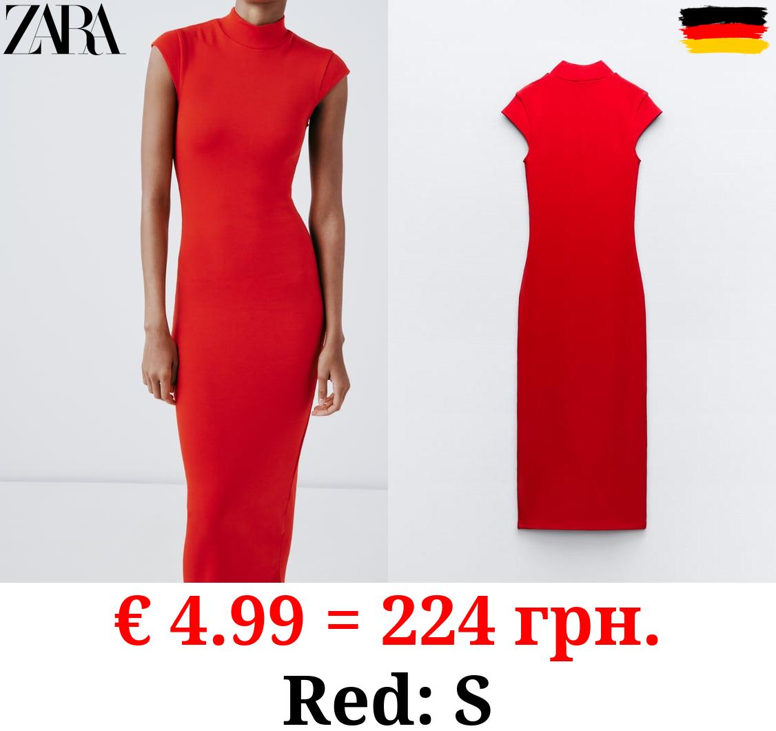 RIBBED MOCK TURTLENECK MIDI DRESS