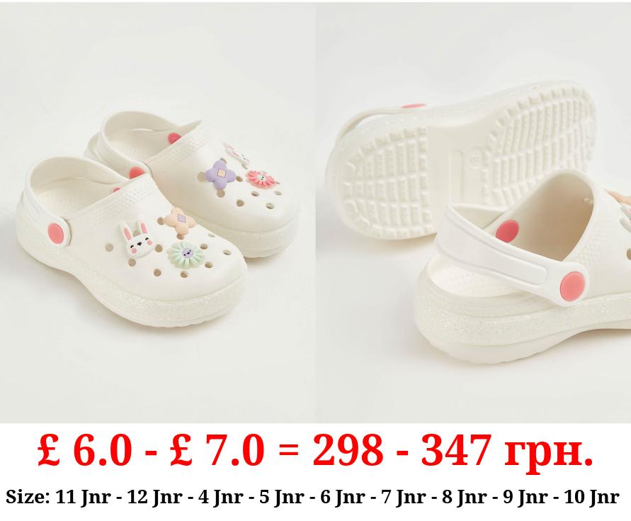 White Bunny Badge Clogs