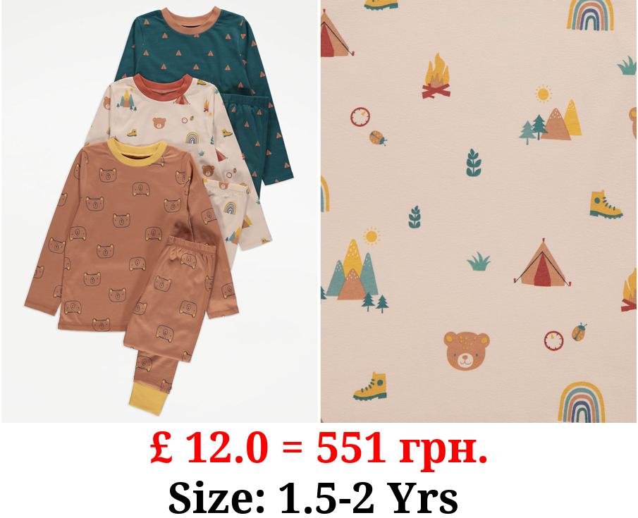 Camping Graphic Long Sleeve Pyjamas 3 Pack