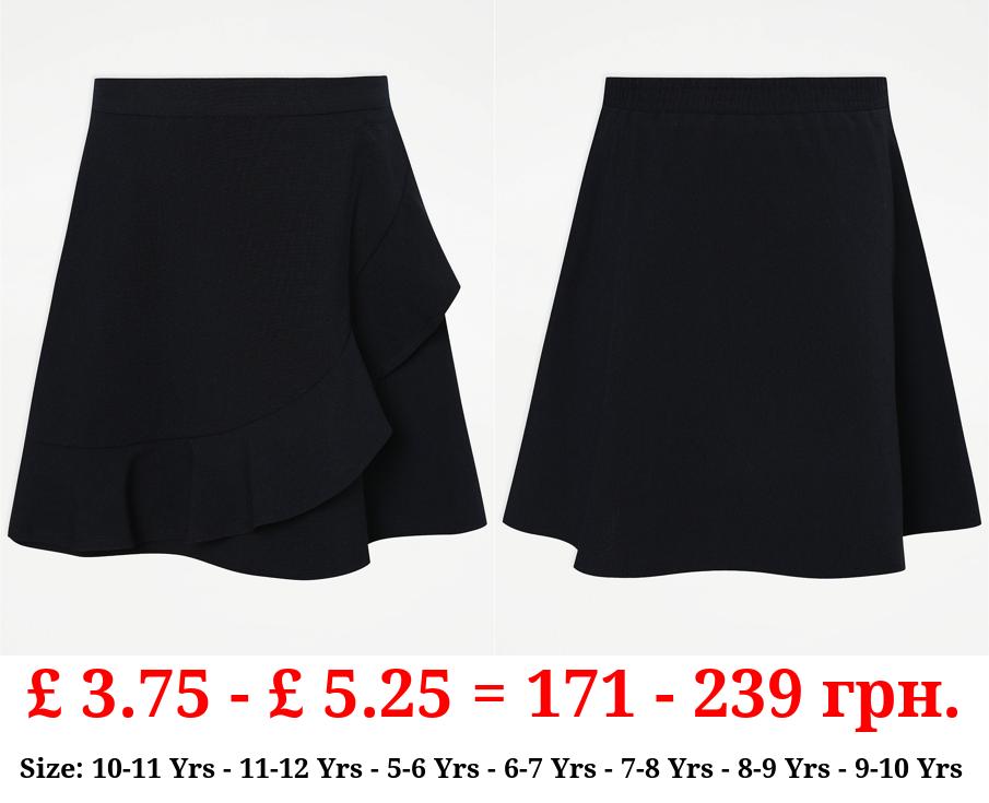 Girls Navy Frill Flippy School Skirt