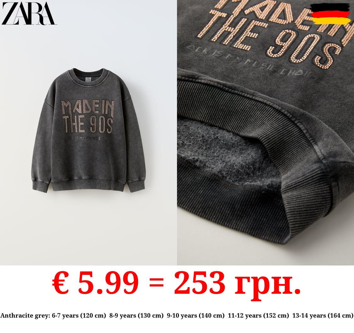 SWEATSHIRT WITH RHINESTONE SLOGAN