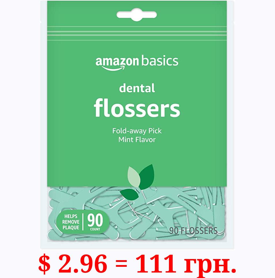 Amazon Basics Mint Dental Flossers, 90 Count, 1 Pack (Previously Solimo)