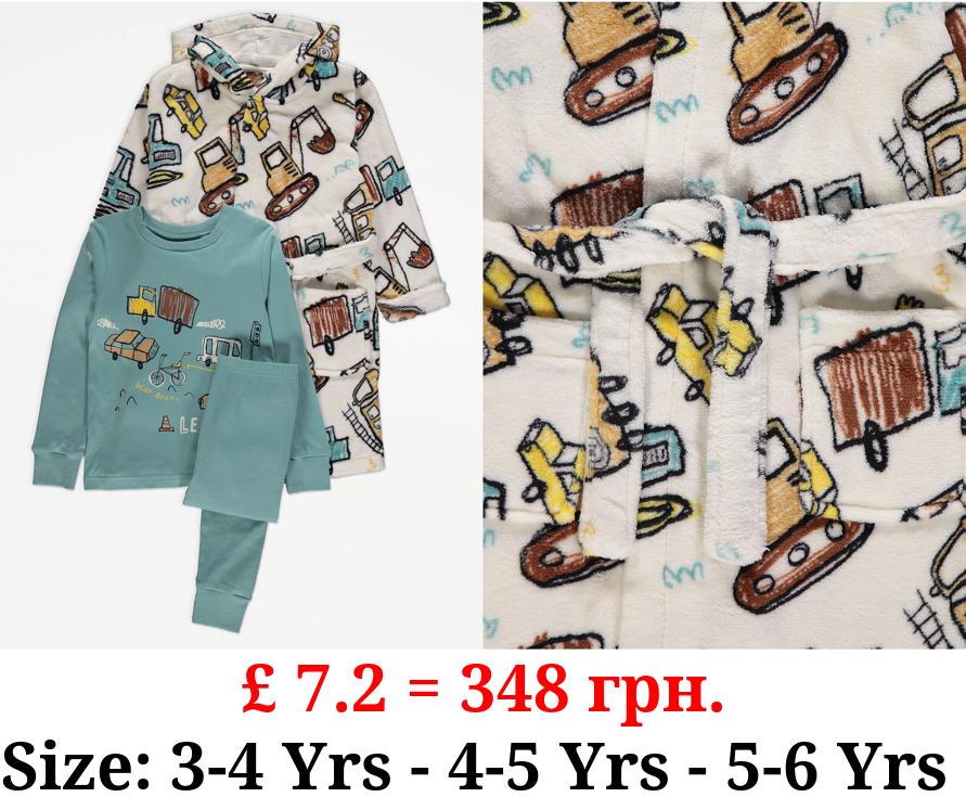 Blue Vehicle Print Pyjamas and Dressing Gown Set