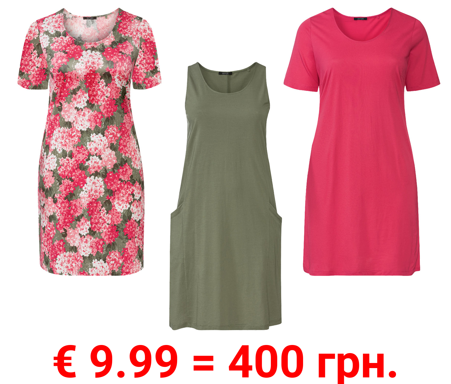 esmara® Damen Kleid mit Baumwolle und Rundhalsausschnitt