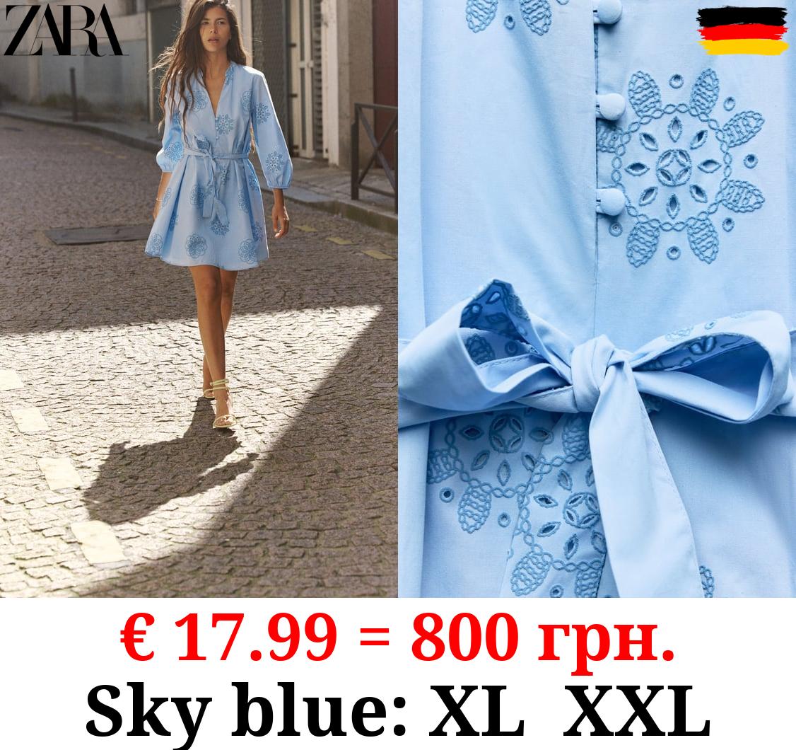 POPLIN DRESS WITH RUBBERISED EMBROIDERY