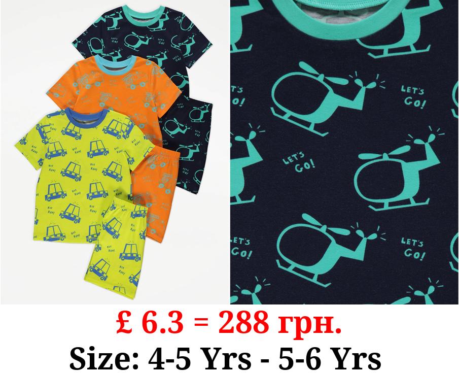 Bright Transport Short Pyjamas 3 Pack