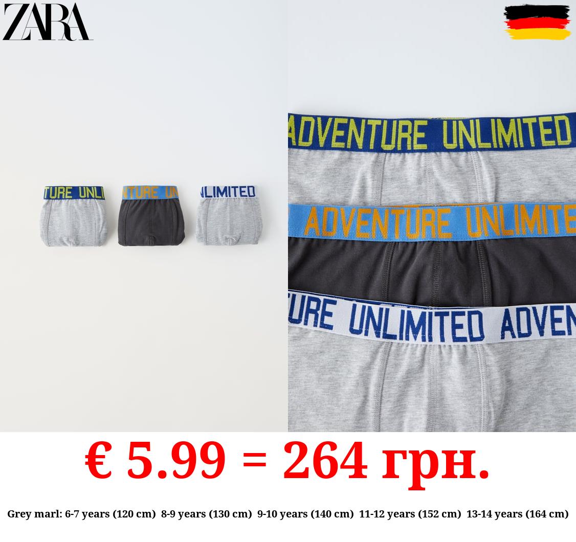 6-14 YEARS/ PACK OF THREE SLOGAN BOXERS