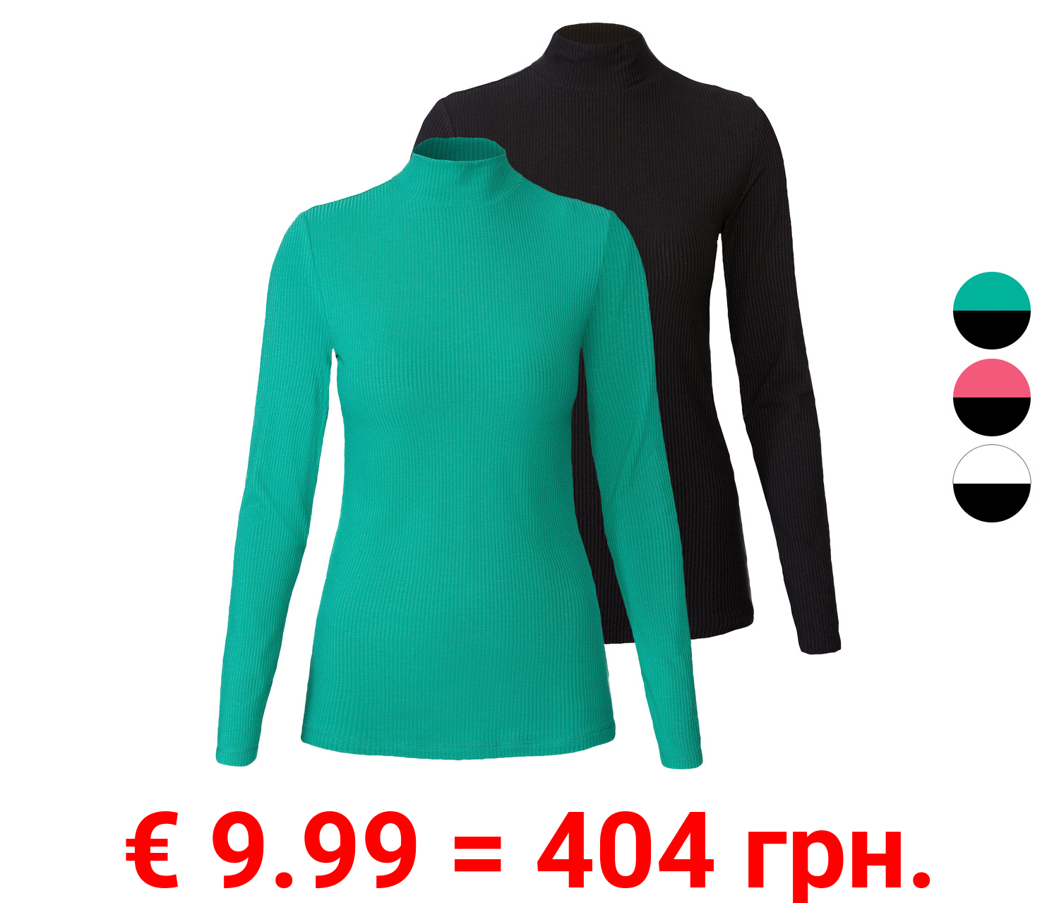 esmara® Damen Rollkragenshirts, 2 Stück, in hochwertiger Ripp-Qualität