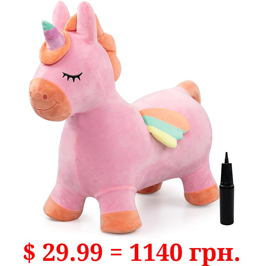 EVERICH TOY Unicorn Bouncy Horses,Inflatable Plush Hopping Toy, Bouncing Animal Hopper for Toddler Girls,Bouncy Animals for Toddlers, Indoor & Outdoor Hopping Gifts for Girl 18M 2 3 4 Birthday