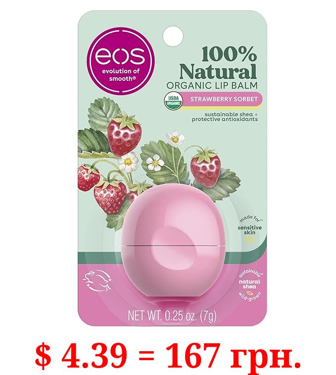 eos 100% Natural & Organic Lip Balm- Strawberry Sorbet, All-Day Moisture, Dermatologist Recommended for Sensitive Skin, Lip Care Products, 0.25 oz