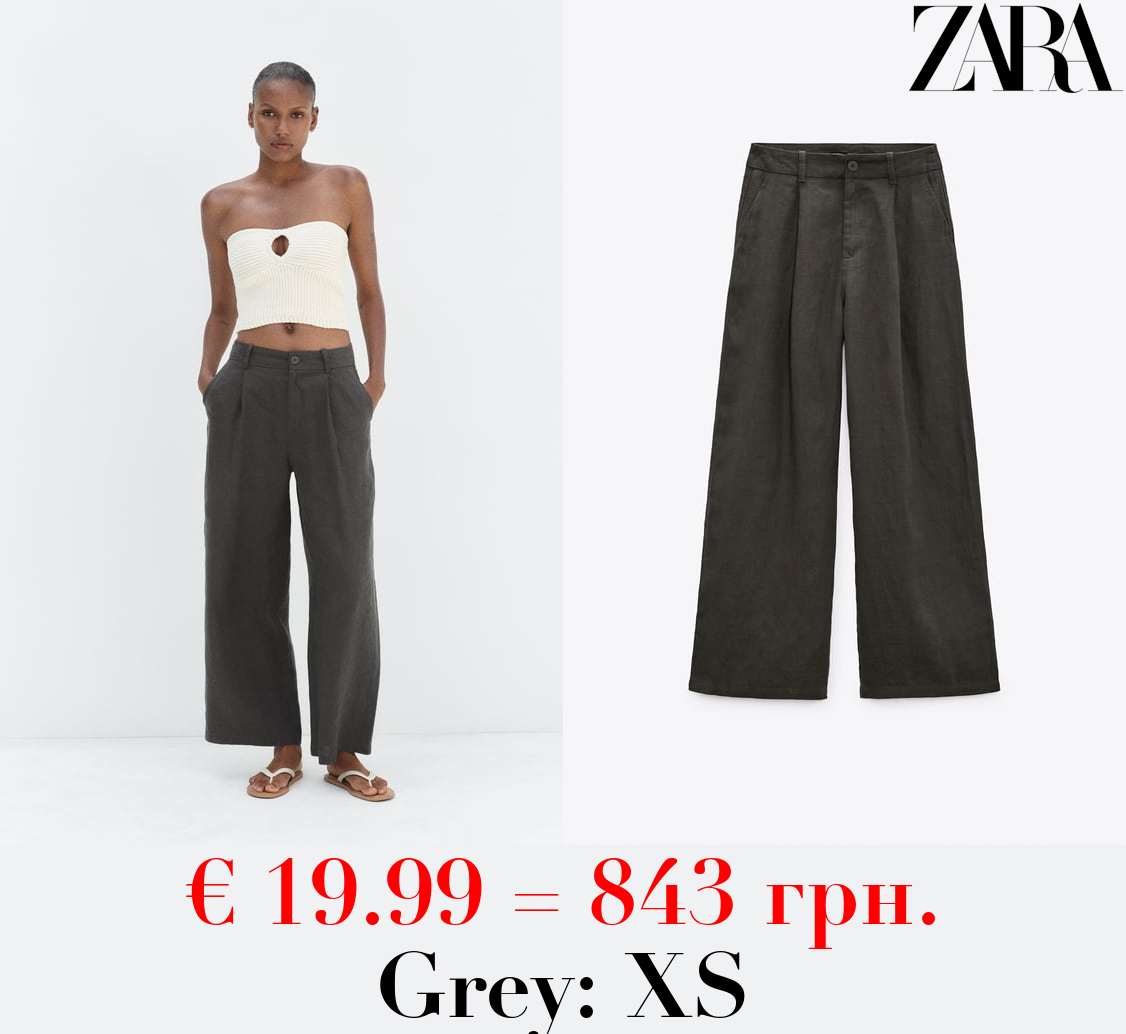 LINEN WIDE-LEG TROUSERS