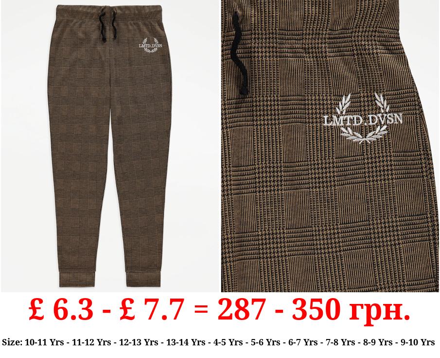 Brown Limited Division Slogan Checked Smart Joggers