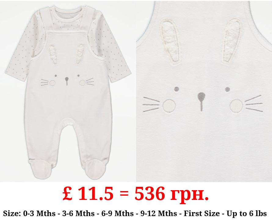 White Bunny Dungarees and Spotty Bodysuit Outfit