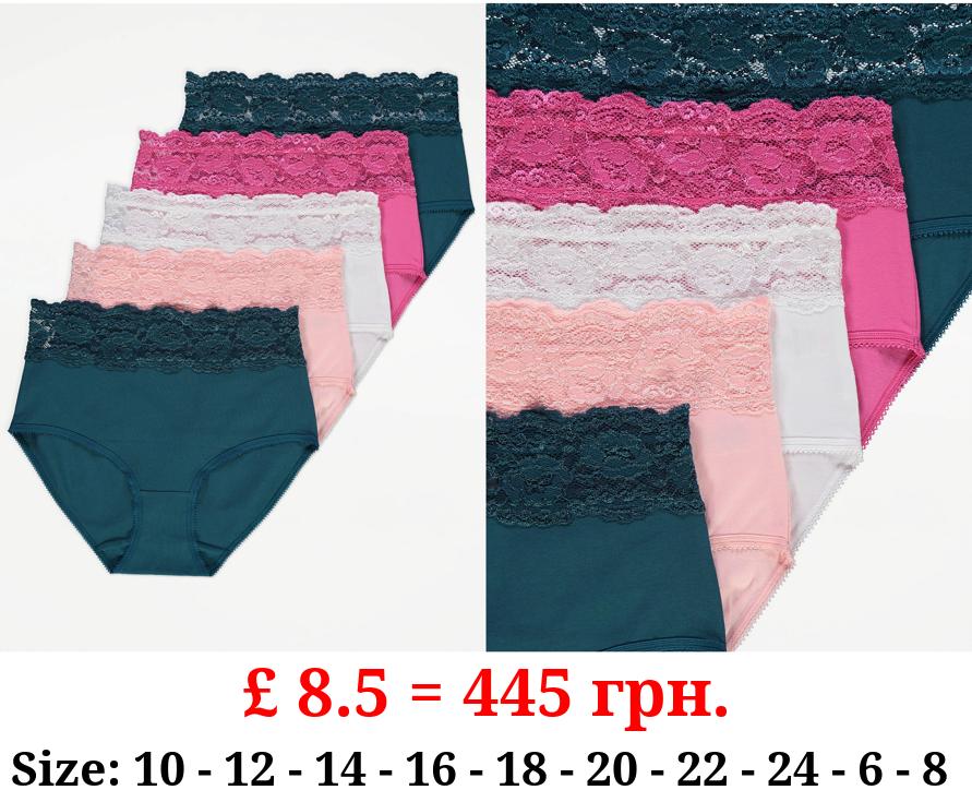 Lace High Waist Full Brief Knickers 5 Pack