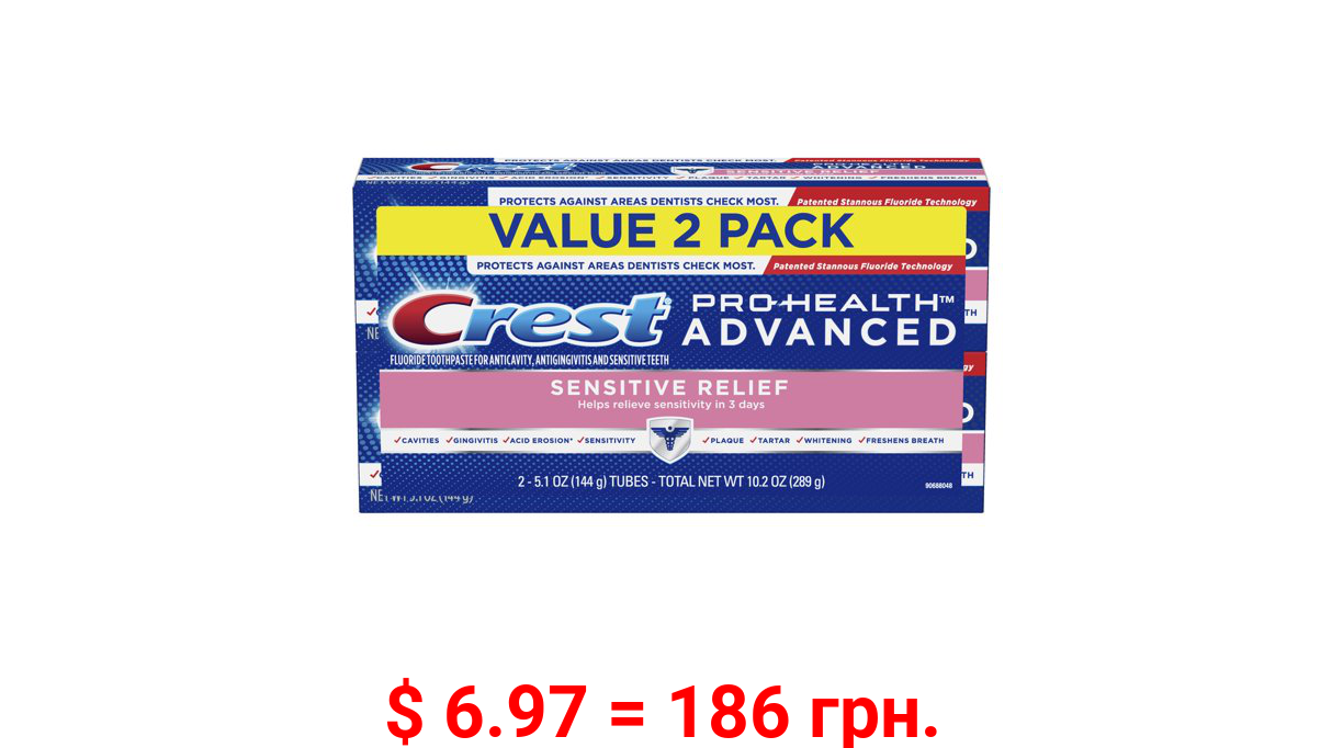 Crest Pro-Health Advanced Sensitive Toothpaste, 5.1 Oz, 2 Pack