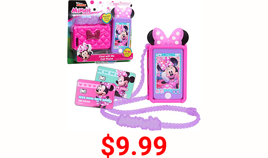 Minnie Mouse Disney Junior Chat with Me Cell Phone Set, Lights and Realistic Sounds, Includes Strap to Wear Like a Purse, by Just Play