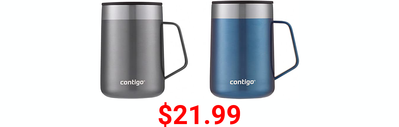 Contigo Stainless Steel Vacuum-Insulated Mug with Handle and Splash-Proof Lid, 14 oz, Sake & Blue Corn