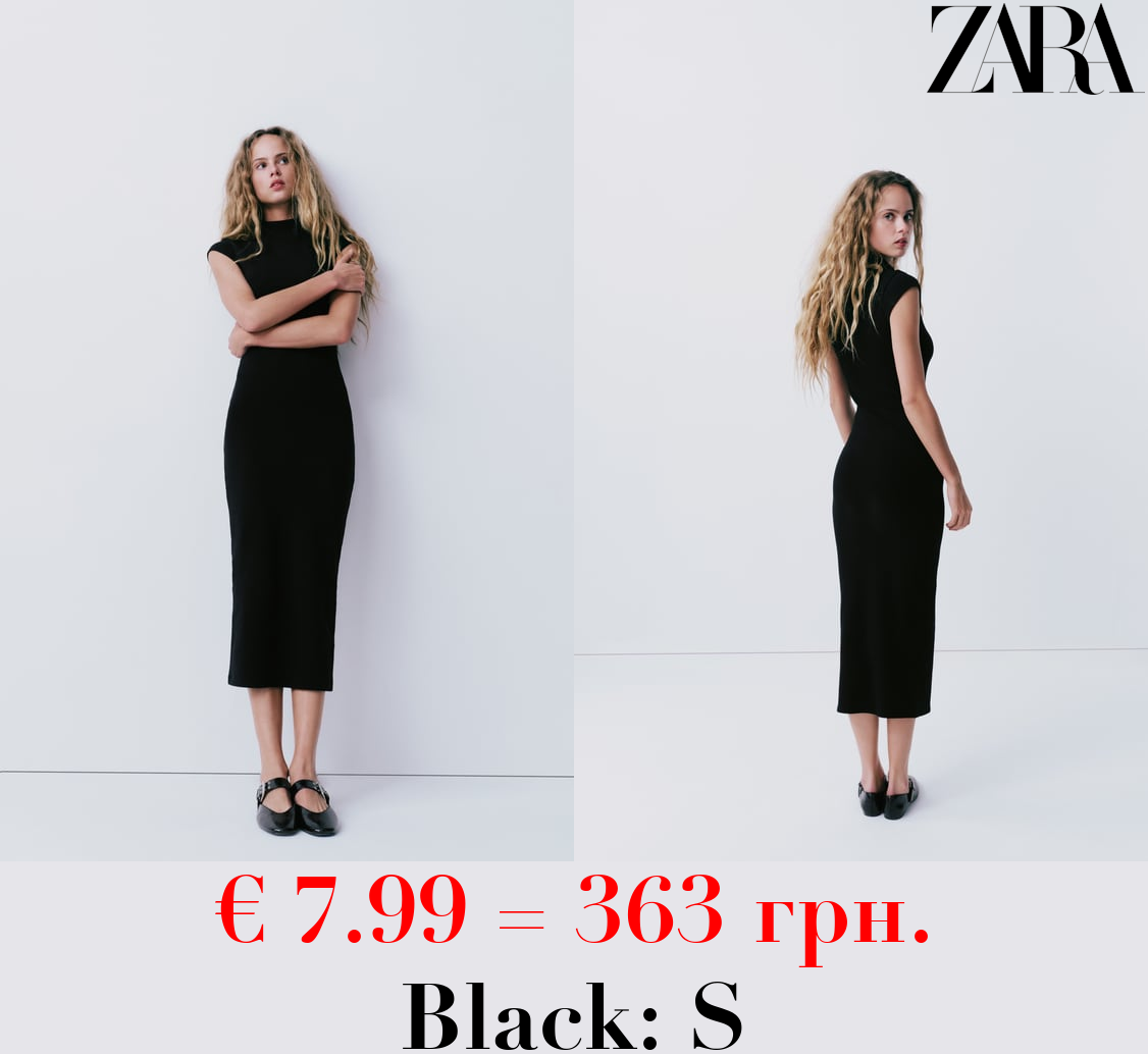 RIBBED MOCK TURTLENECK MIDI DRESS