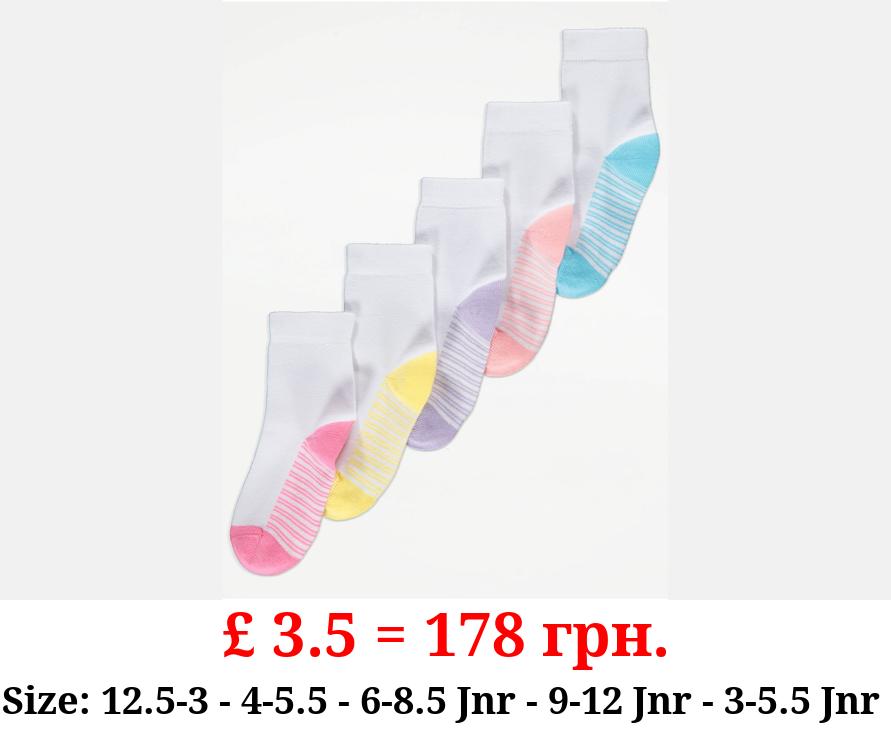 White Bright Striped Sole Ankle Socks 5 Pack