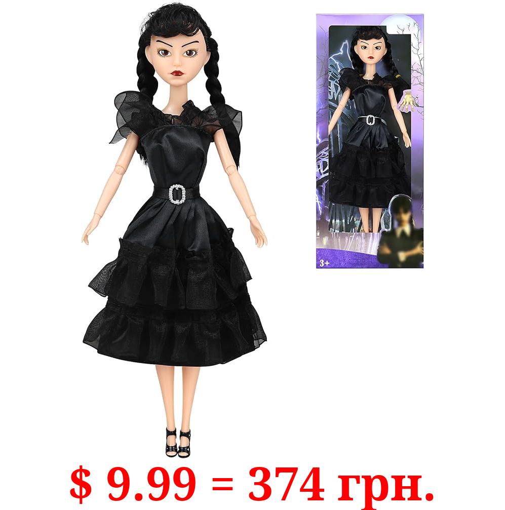 DBYWIUB 11.5'' Girls Black Doll, Black Dress, Black High Heels, and Black Hair, Gift for Girls & Fans