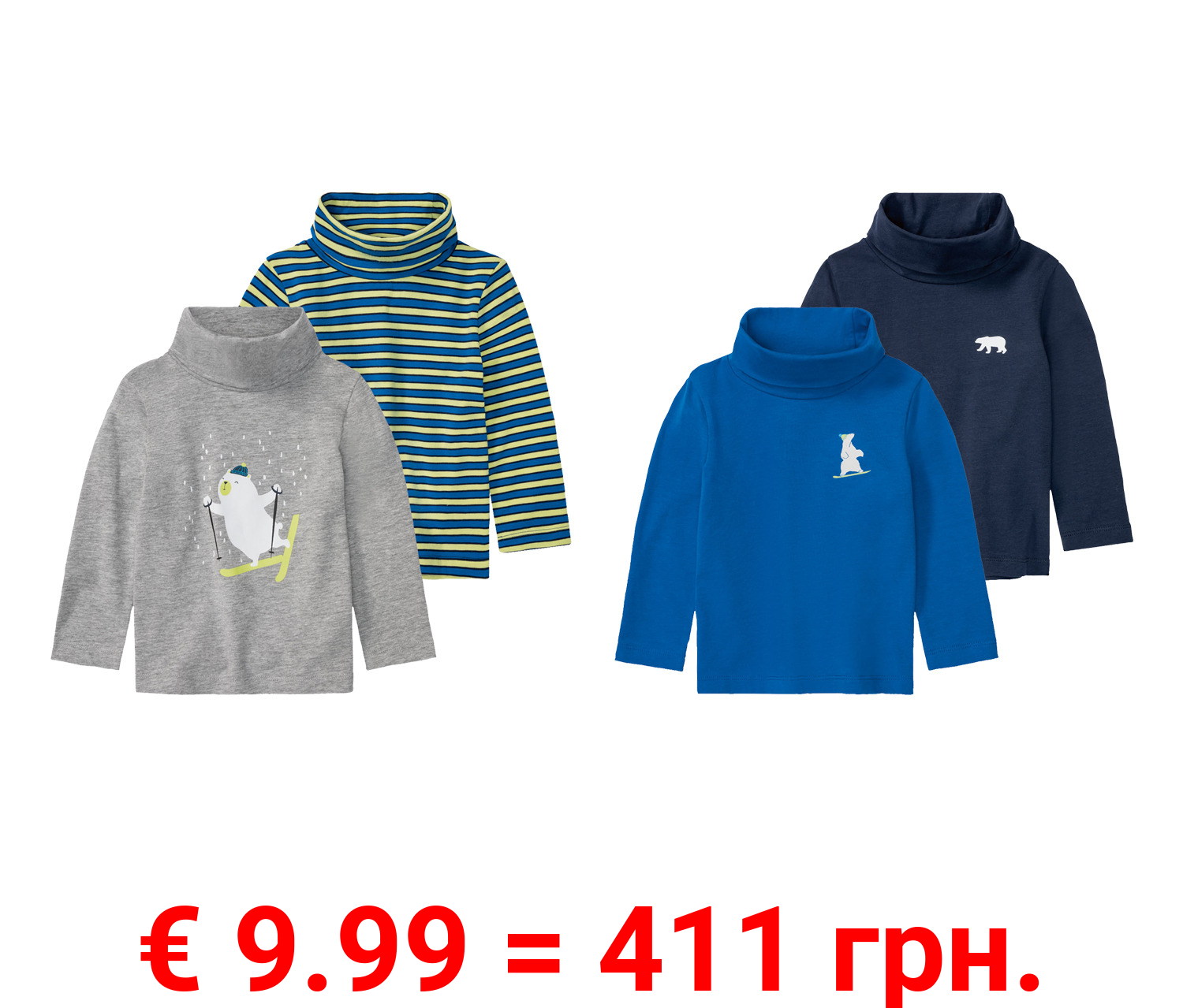 lupilu® Kleinkinder Jungen Ski Rollkragenshirts, 2 Stück, mit hohem Baumwollanteil