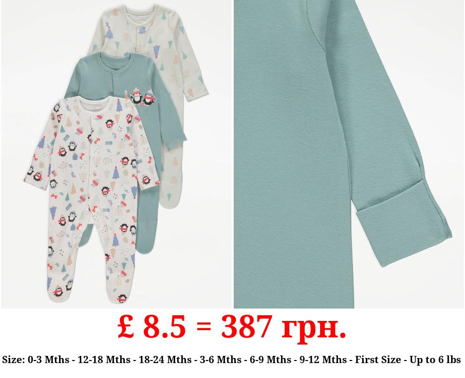 Christmas Penguin Sleepsuits 3 Pack