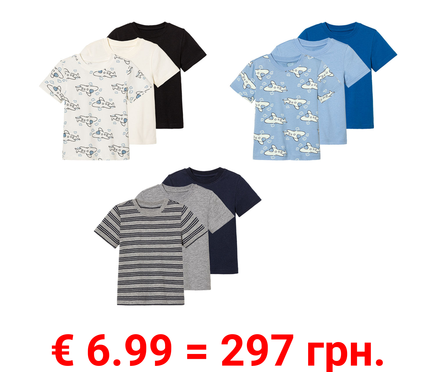 lupilu® Kleinkinder T-Shirt's, 3 Stück, mit Baumwolle