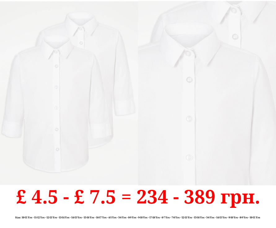 Girls White 3/4 Sleeve School Shirt 2 Pack