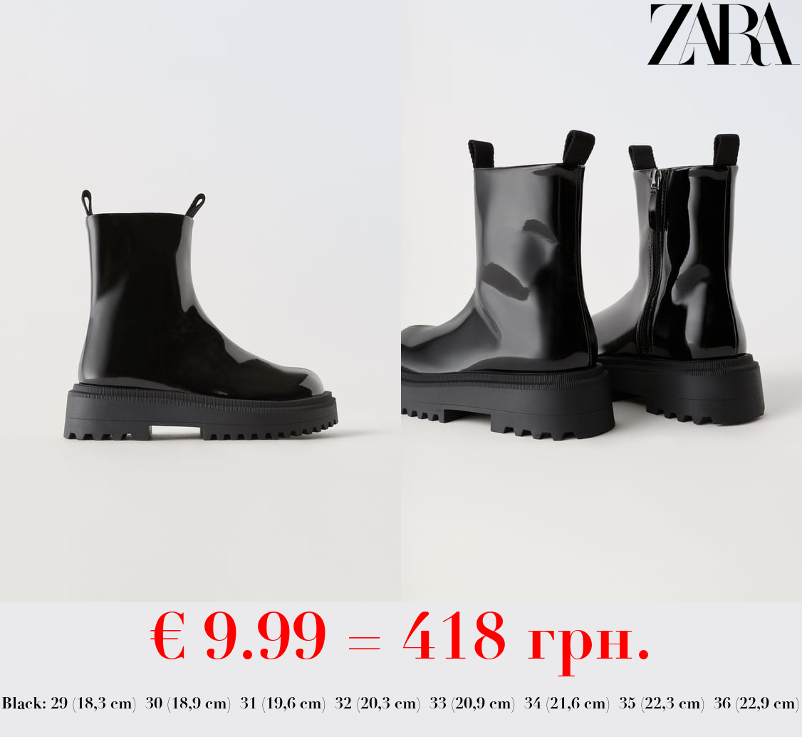 FAUX PATENT FINISH STRETCH ANKLE BOOTS