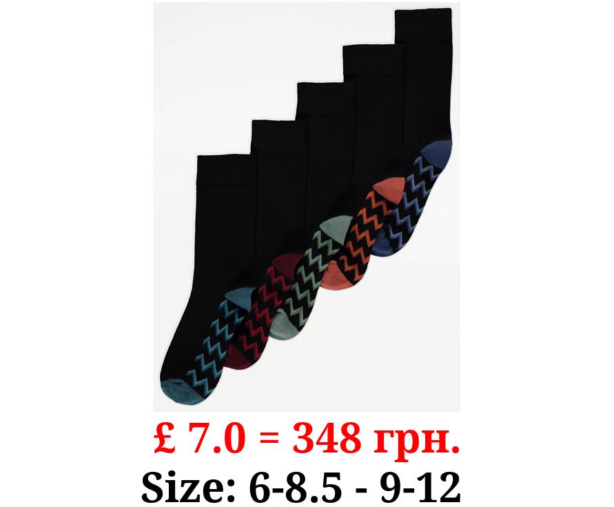 Black Zig Zag Cotton Rich Ankle Socks 5 Pack
