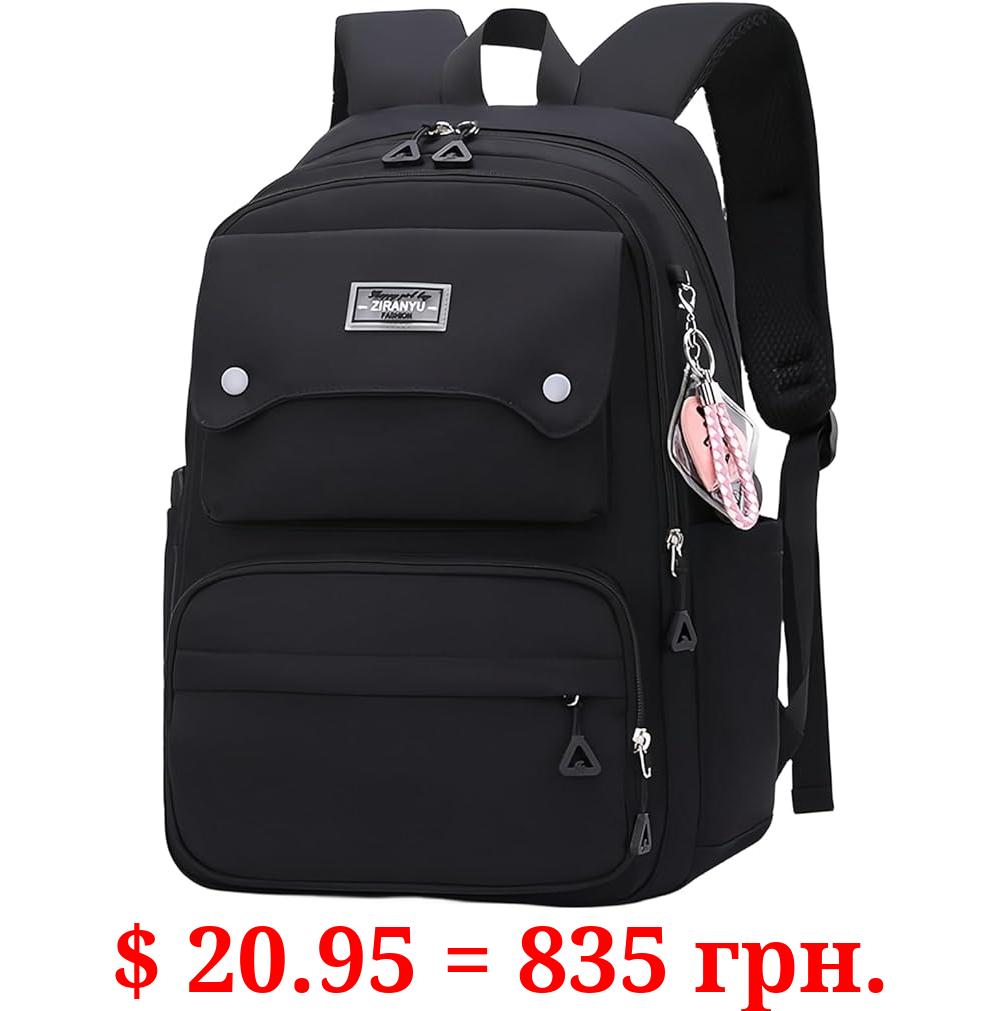 Black School Kids Backpack for Girls, Multi-pocket Girls Backpacks for Elementary Middle School Bags