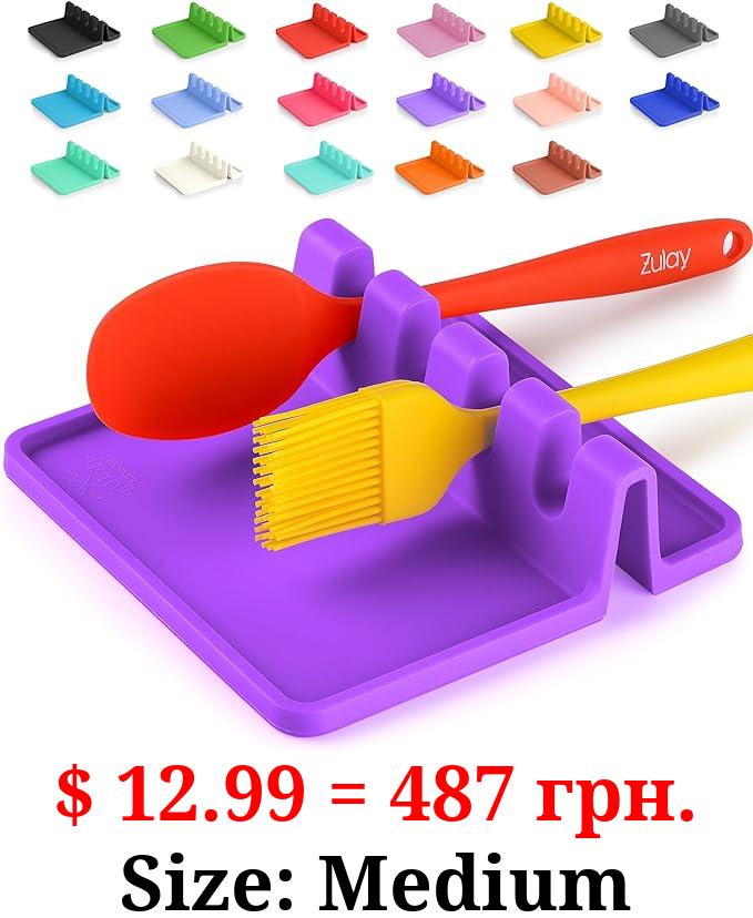 Zulay Kitchen Silicone Utensil Rest with Drip Pad for Multiple Utensils - BPA-Free, Heat-Resistant Spoon Rest & Spoon Holder for Stove Top - Kitchen Utensil Holder for Ladles & Tongs - Chive Blossom
