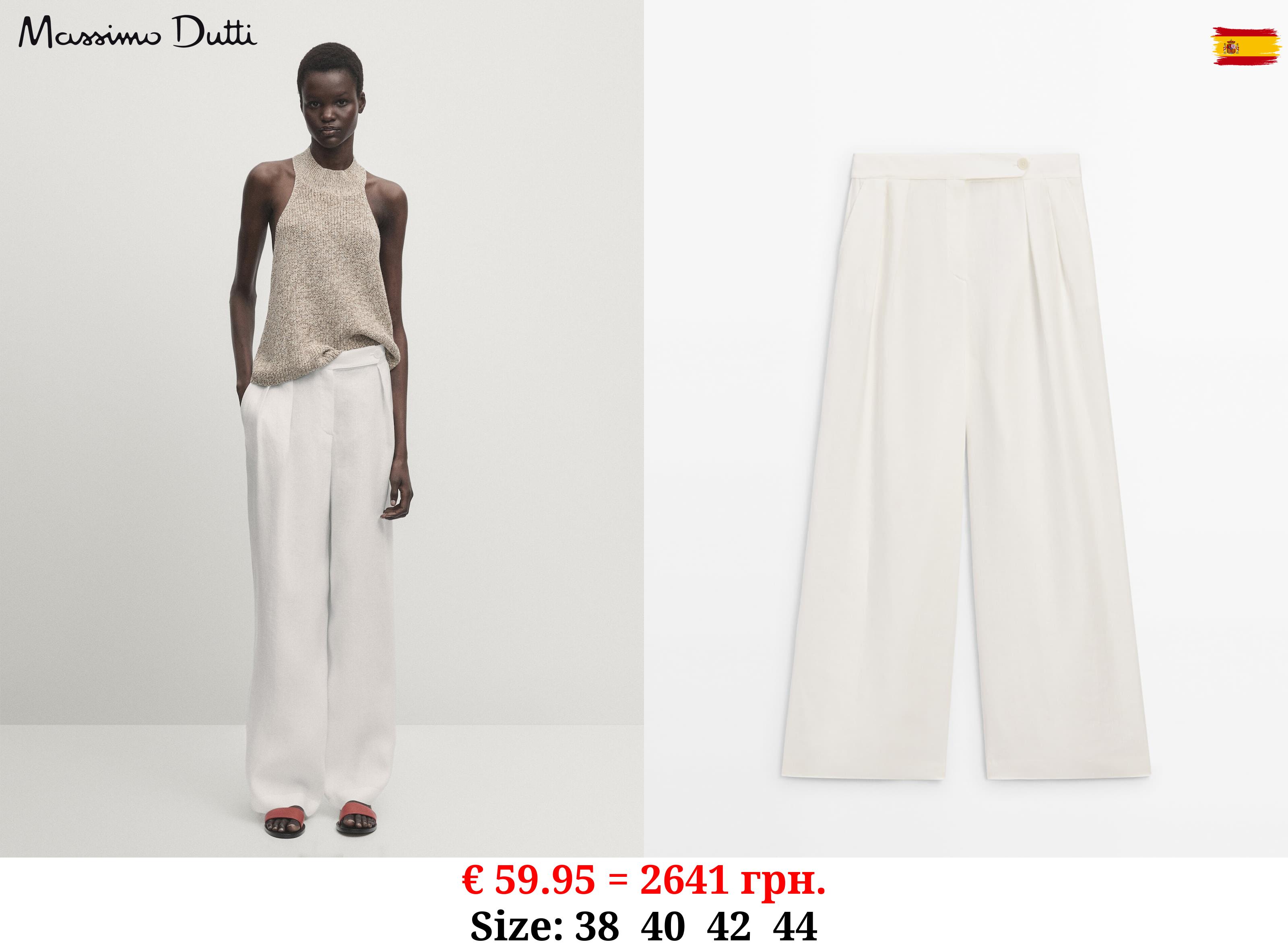 Linen wide-leg trousers with darts WHITE