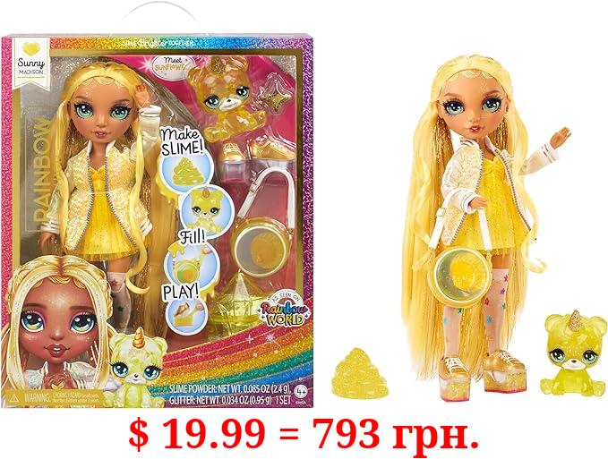 Rainbow High Sunny, Yellow with Slime Kit & Pet, Blonde 11" Shimmer Posable Fashion Doll with DIY Sparkle Slime, Magical Yeti Pet, Fun Play Accessories. Great Toy Gift for Girls Kids Ages 4-12 Years