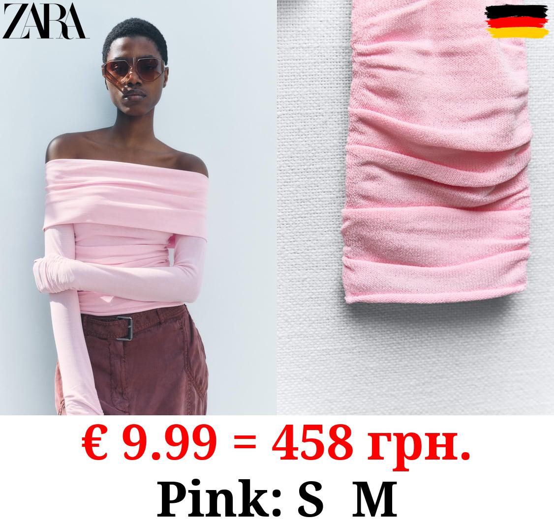 DRAPED OFF-THE-SHOULDER KNIT TOP