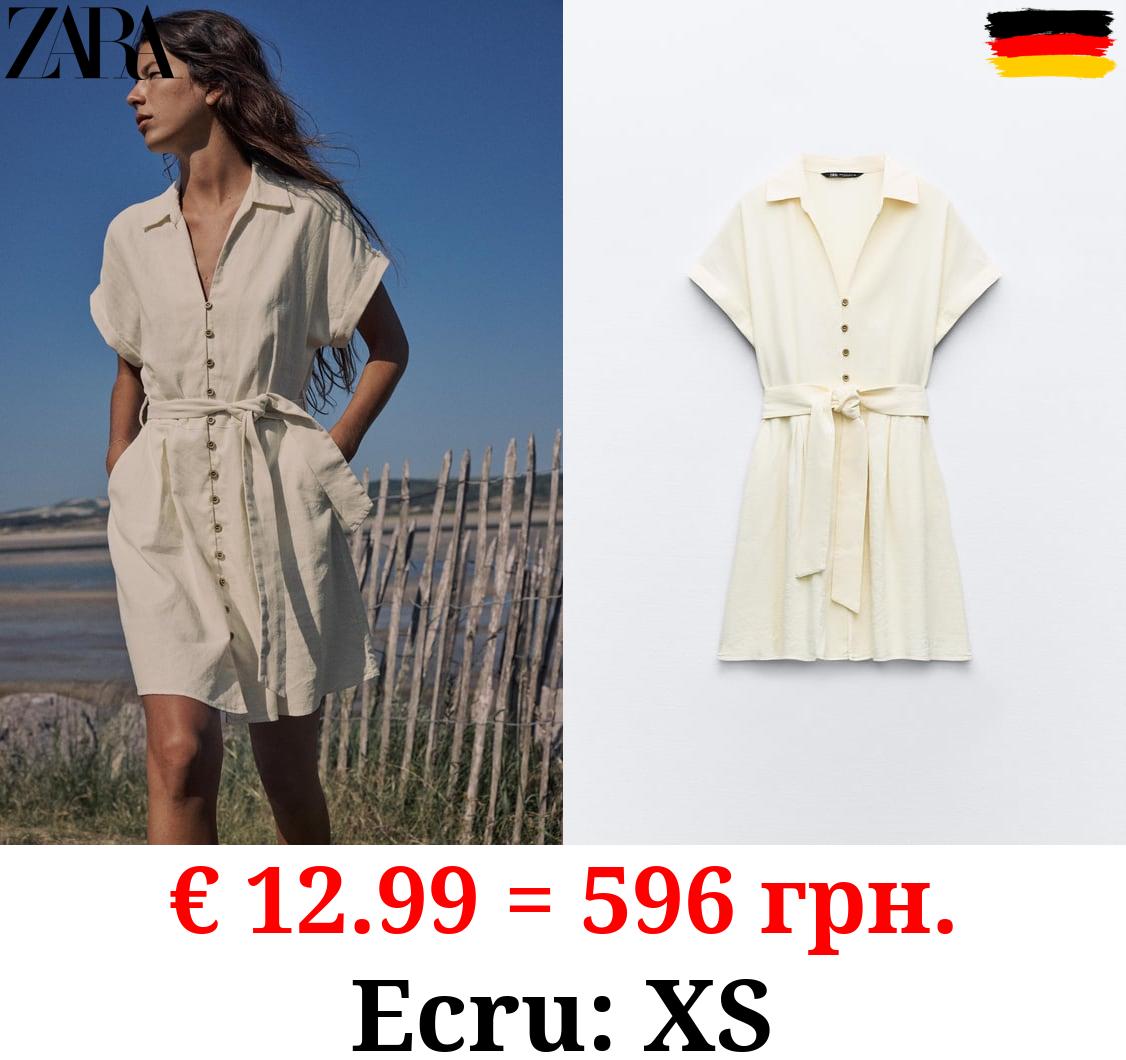 LINEN-BLEND MINI SHIRT DRESS