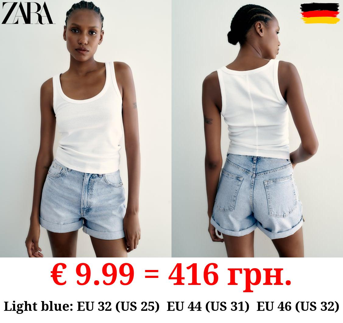 TRF HIGH-RISE MOM FIT DENIM BERMUDA SHORTS