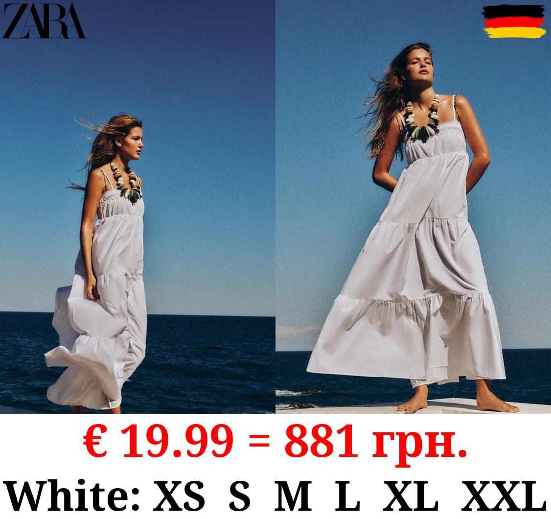 CONTRAST POPLIN TIERED MIDI DRESS