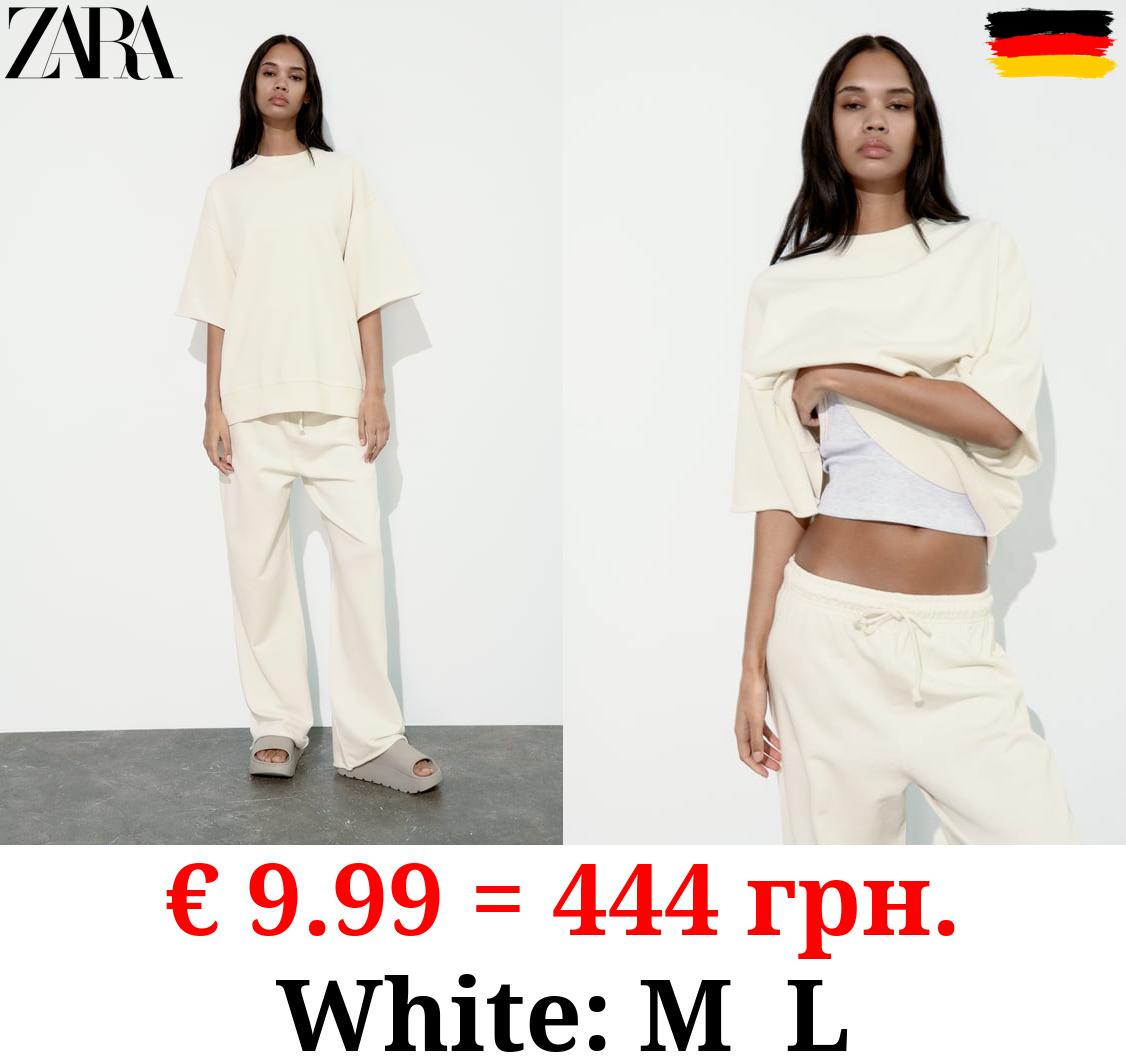 FADED-EFFECT SHORT SLEEVE PLUSH SWEATSHIRT