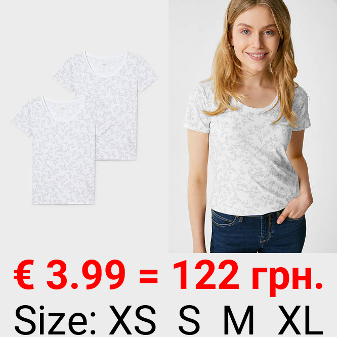 Multipack 2er - Basic-T-Shirt - Bio-Baumwolle - geblümt