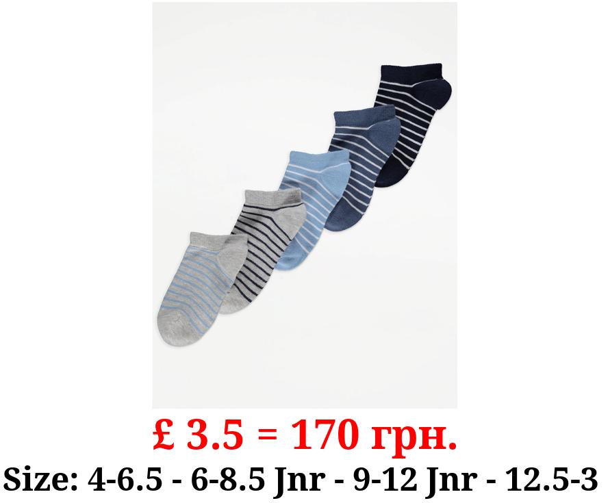 Blue Striped Cotton Rich Trainer Liner Socks 5 Pack