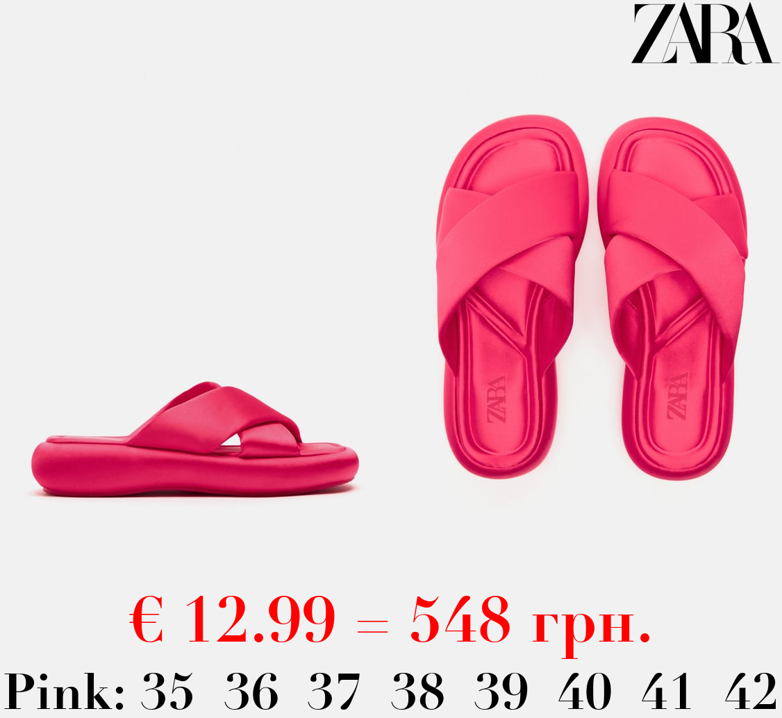 CRISS-CROSS FLAT FABRIC SLIDER SANDALS