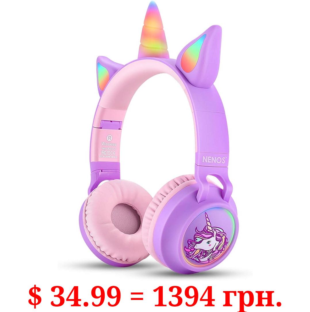 NENOS Bluetooth Kids Headphones Wireless Kids Headphones 93dB Limited Volume Wireless Headphones for Kids Unicorn