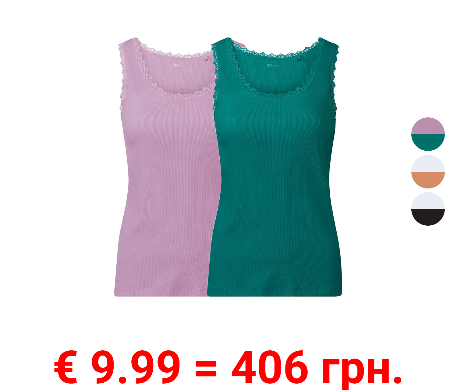 esmara Damen Ripptops, 2 Stück, mit eleganter Spitze