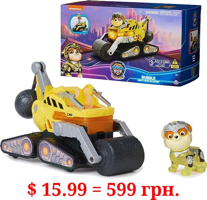 Paw Patrol: The Mighty Movie, Construction Toy Truck with Rubble Mighty Pups Action Figure, Lights and Sounds, Kids Toys for Boys & Girls 3+