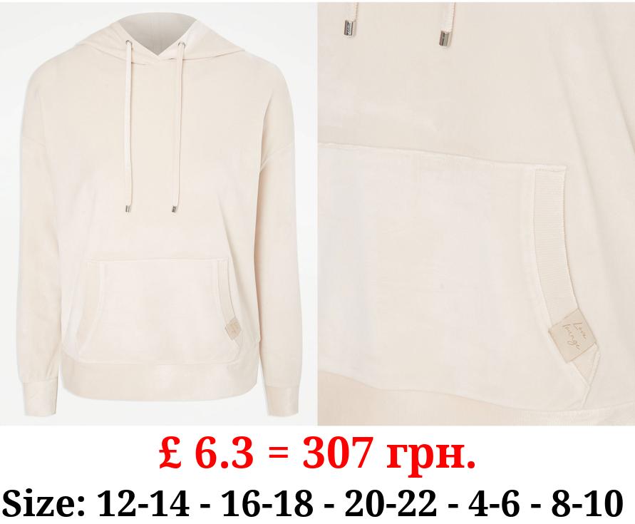Cream Velour Loungewear Hoodie